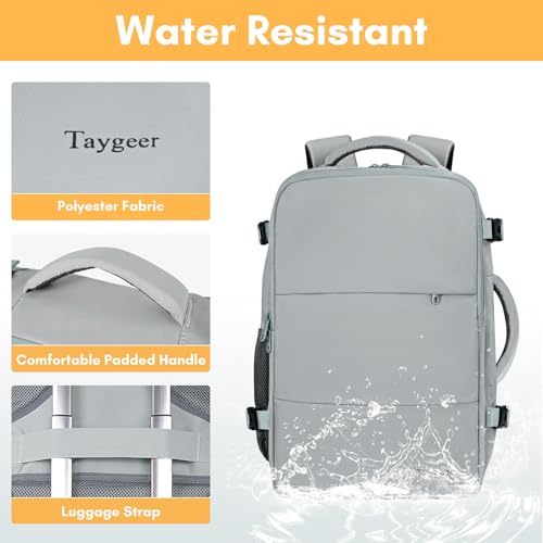 Taygeer Carry On Backpack, Womens Travel Backpack with Water Bottle Pocket | Laptop Mochila 15.6inch Flight Approved with Shoe Pouch, College Teacher Tote Bag for Business Travel Supplies, Grey - color: Elephantgray, size: Large