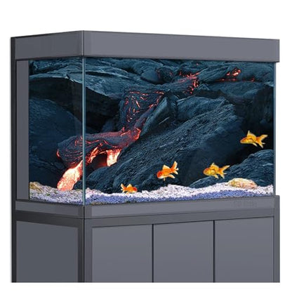 Fish Tank Background Aquarium Background Volcano Magma Lava Rock Black HD Printing Wallpaper Fish Tank Reptile Habitat Decorations for Home(30x40cm 12x16in)