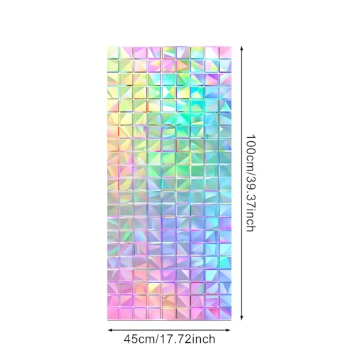 Window Privacy Film Iridescent Tint Stained Glass Window Film Decorative Static Cling Non Adhesive Removable Reusable Window Cling for Bathroom Shower Windows Anti Glare UV Blocking 17.7x39.4 Inch