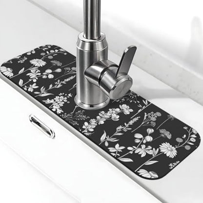 Faucet Draining Mat For Kitchen Sink, Wildflowers Plants Diatom Mud Absorbent Drain Pad For Bathroom Kitchen Sink Splash Guard Drying Mat - color: Wildflowers Plants