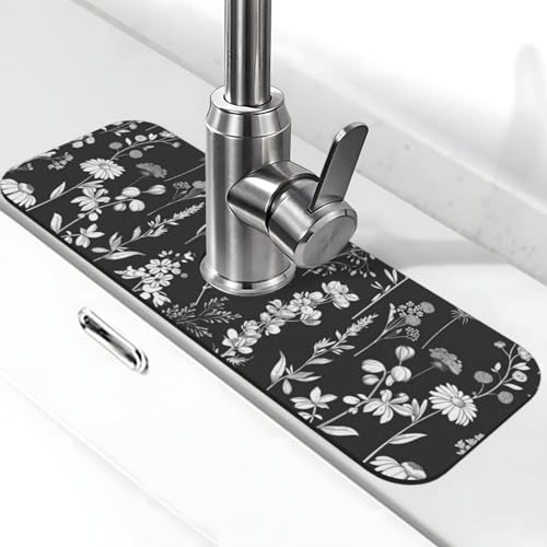 Faucet Draining Mat For Kitchen Sink, Wildflowers Plants Diatom Mud Absorbent Drain Pad For Bathroom Kitchen Sink Splash Guard Drying Mat - color: Wildflowers Plants