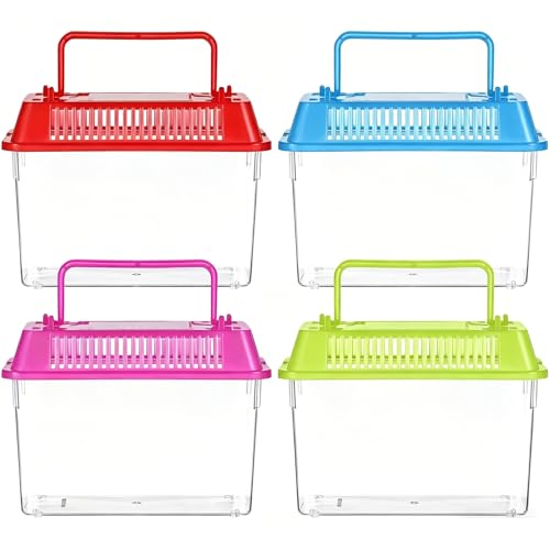 Tadpole Tank, 4 Pcs Portable Fish Tanks, Transparent Eco-Friendly Plastic Fish Tank Set with Handle, Tadpole for Small Aquatic Pets & Reptiles..
