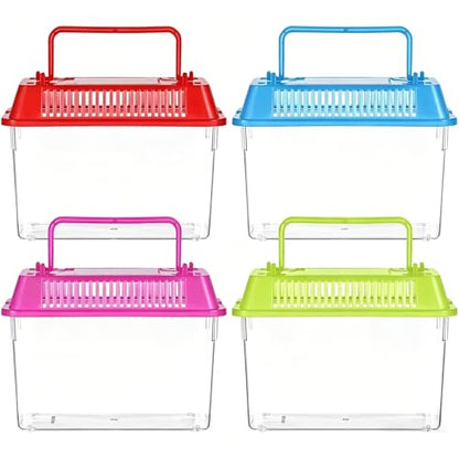 Tadpole Tank, 4 Pcs Portable Fish Tanks, Transparent Eco-Friendly Plastic Fish Tank Set with Handle, Tadpole for Small Aquatic Pets & Reptiles..