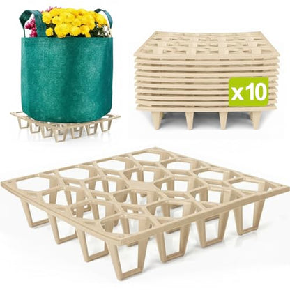 Pot Holder Plant Stand, Plant Riser, Modular Pot Spacer for Indoor and Outdoor Planters & Containers – UV-Resistant Drainage Tray for Airflow, Root Health & Cleaner Surfaces - 19.7x7.5x2.4 inches (Standard White, 10 Pack)