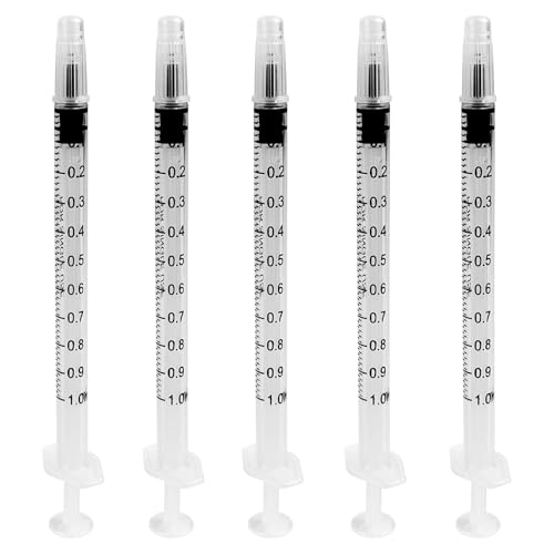 5 PCS 1ml with Cover, Plastic Syringe Small Syringe, Non-Hypodermic Syringes with Cover, with scale for Scientific Labsfor Scientific Labs, Measuring, Feeding Pets (1ml) - size: 1ml