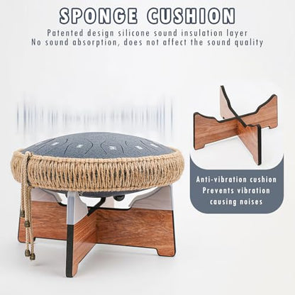 Wood Drum Stand, 14 Inch Detachable Drum Pad Stand, Tongue Drum Tripod Tank Drum Display Rack, Portable Handpan Stand with 4 Soundproofing Pads, For Playing on the Go and for Daily Practice