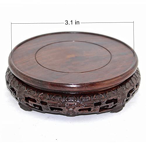 GOLDY&WENDY Round Solid Wood Brown Rosewood Base Butterfly Carving Craft Pedestal Stand(3.1''Inside Diameter)
