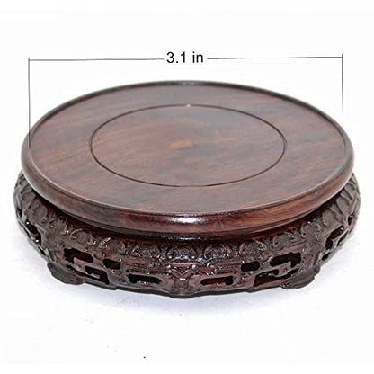 GOLDY&WENDY Round Solid Wood Brown Rosewood Base Butterfly Carving Craft Pedestal Stand(3.1''Inside Diameter)