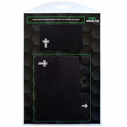 Mouse Pad Adhesive Bottom - Sticks to Any Surface - Portable - Webcam Covers and Screen Cleaner Included (Cross-Black) - color: CROSS - BLACK