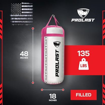 4Ft XL 135Lb Heavy Punching Kicking Bag for Adults, Boxing, MMA, Martial Arts, Muay Thai, Strength Training Equipment - color: White / Pink, size: Filled
