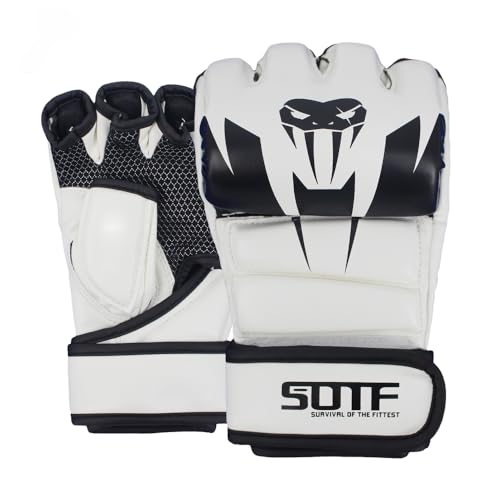 SOTF Punching Gloves for Adults MMA Training Gloves Men Fight Boxing Gloves Open Fingers Women - color: white and black