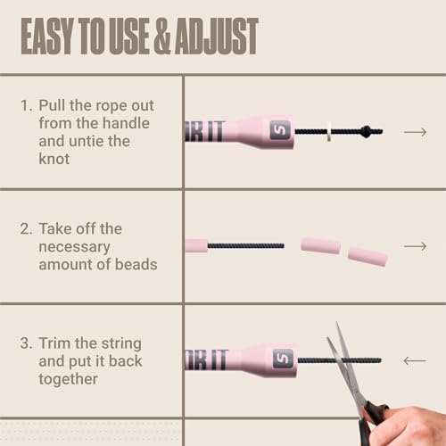 Sportbit Custom-Fit Beaded Jump Rope – Adjustable Length for Kids & Adults, Men & Women – Durable Fitness Rope for Gym & Home - color: Pink