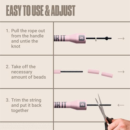 Sportbit Custom-Fit Beaded Jump Rope – Adjustable Length for Kids & Adults, Men & Women – Durable Fitness Rope for Gym & Home - color: Pink