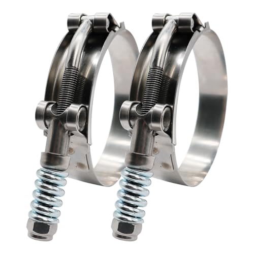 3.75" T Bolt Hose Clamp Spring Loaded Stainless Steel - Working Range 100-108mm for 3.75" I.D. Hose with 3-6mm Wall Thickness, Auto-adjusting maintain Constant Clamping Force (100-108mm, 2 Pack) - size: 3.75" Hose Clamp 100mm - 108mm (3.94" - 4.25")