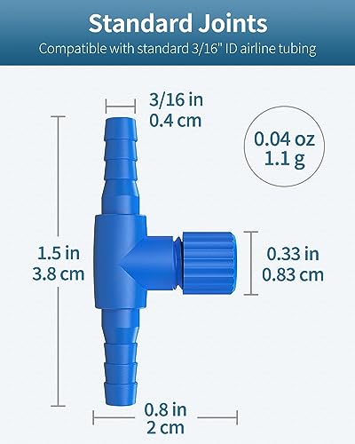 Pawfly Aquarium Air Control Valves for 3/16" ID Airline Tubing Single Way Plastic Air Flow Controllers Regulators Adjustable Blue Hose Connectors Air Pump Accessories for Fish Tanks, 10 Pack