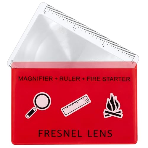 Frienda 50 Pcs Pocket Magnifying Glass 4X Fresnel Lens Credit Card Pocket Magnifier Plastic Ruler Starting Fire Emergency Bushcraft Outdoor Survival Leisure for Classroom Home Office (Red) - color: Red