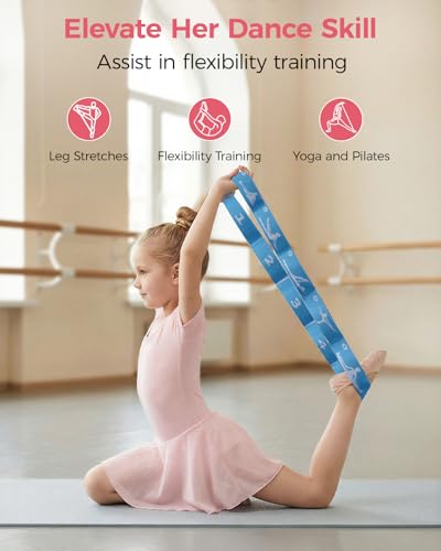 2 PCS Stretch Strap for Kids Gymnastics Multi-Loop Elastic Strap for Ballet, Latin, Dance, Yoga, Children Flexibility Training & Exercise Resistance Yoga Band- 8 Loops - color: Blue&Purple