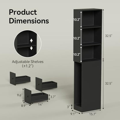 ARTETHYS Tall Narrow Free Standing Bathroom Storage Cabinet with 3-Level Adjustable Shelves Home - Space Saver for Living Room Kitchen - Classic Black - color: Black