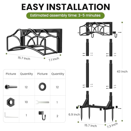 Garden Hose Holder, Detachable Metal Water Hose Holder Stand, Heavy Duty Freestanding Garden Hose Reel Rack and Hose Storage Organizer for Outside Yard - color: Black-