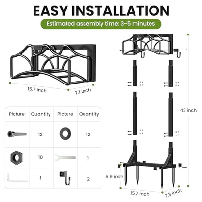 Garden Hose Holder, Detachable Metal Water Hose Holder Stand, Heavy Duty Freestanding Garden Hose Reel Rack and Hose Storage Organizer for Outside Yard - color: Black-