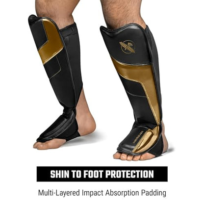 Hayabusa T3 Full-Back Shin Guards - color: Black/Gold, size: Large
