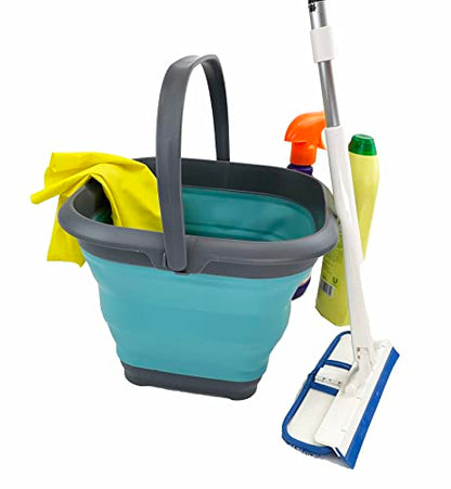 SAMMART 8.5L (2.2 Gallon) Collapsible Square Handy Bucket/Foldable SquareWater Pail/Portable Tub with Handle. Size 31cm (Square) (Alloy Grey + Crystal Blue (Set of 2)) - color: Alloy Grey + Crystal Blue (Set of 2)