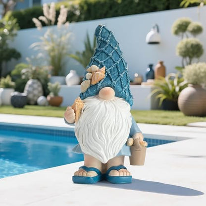 Beach Gnomes Statues,Ocean Gnomes,Nautical Themes Decoration,Beach, Gnome Carrying a Bucket - color: Carrying Bucket of Shells