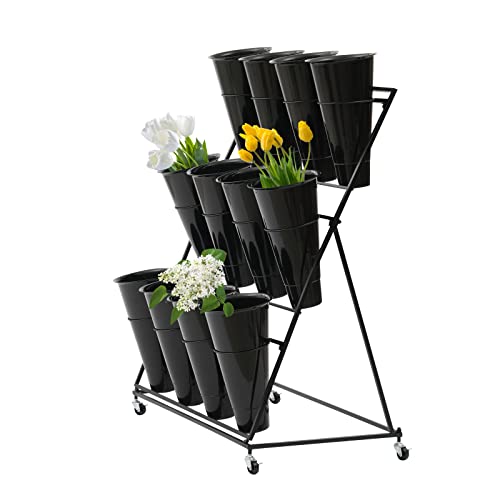 Flower Display Stand with 12 Buckets, 3 Layers Shelf Display Holder for Cut Flowers - style: Round Black