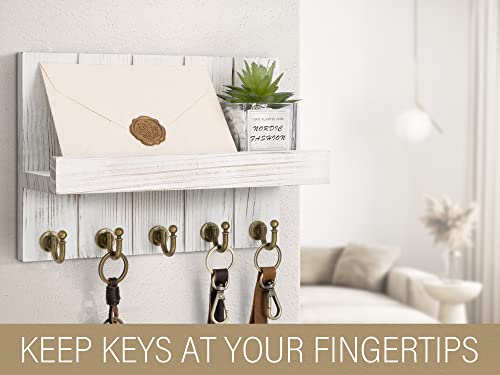 Rebee Vision Key Holder Wall Mount with Shelf for Living Room, Whitewash - color: Whitewash, size: 10 inches