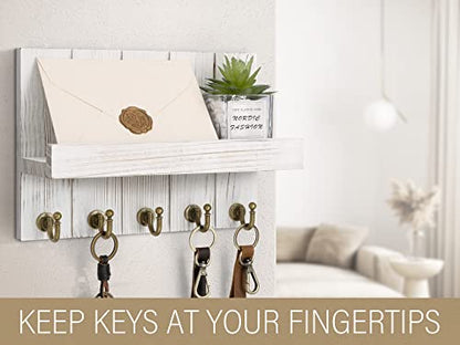 Rebee Vision Key Holder Wall Mount with Shelf for Living Room, Whitewash - color: Whitewash, size: 10 inches