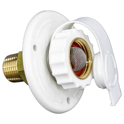 RV Water Inlet Connection City Water Fill Inlet Flange Brass with Check Valve RV Water Hose Connector Replacement 1/2" NPT Male City Water Fill Flange City Water Hookup for Camper (White) - color: White