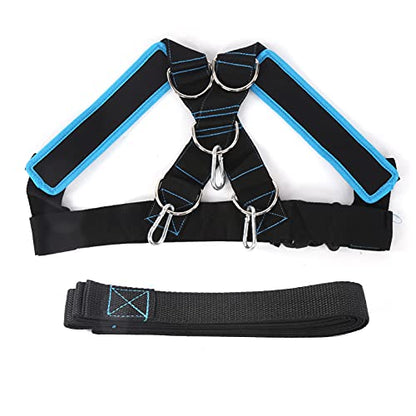 Weight Bearing Shoulder Strap | Pulling Sled Harness Vest with Tension Bands | Adjustable for Strength/Endurance/Flexibility Training | Nylon & Metal Construction - color: Black Blue