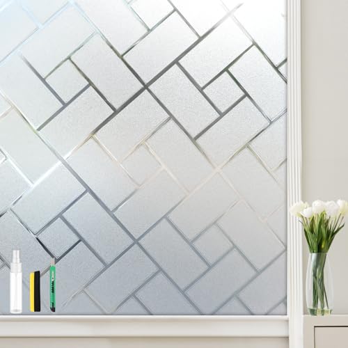 Window Privacy Film, Frosted Glass Static Cling with No-Adhesive Tile Shape Window Cover, Vinyl Stickers for Home Office Glass Sticker Decoration, 17.5 x 78.7 inches - size: 17.5 x 78.7