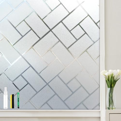 Window Privacy Film, Frosted Glass Static Cling with No-Adhesive Tile Shape Window Cover, Vinyl Stickers for Home Office Glass Sticker Decoration, 35.4 x 157.4 Inches - size: 35.4 x 157.4