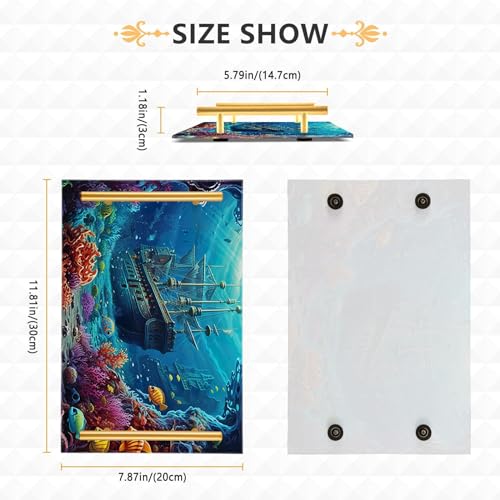 Undersea Vanity Tray,Bathroom Tray,Jewelry Storage Dresser Tray Kitchen Sink Toilet Tank Tray Organizer for Candle Plant Perfume Shampoo Towel Home Decor 7.87 * 11.81in 2010999