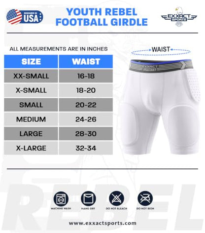 Exxact Sports Rebel 5-Pad Youth Football Girdle with Cup Pocket - color: White, size: Youth Large
