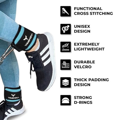 Adjustable Gym Ankle Straps for Cable Machines Women & Men, Glute Kickbacks - color: Cyan, size: Single
