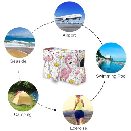 senya Large Beach Bags Totes Canvas Tote Shoulder Bag Soft Wave Water Resistant Bags for Gym Travel Daily Ocean - color: Flamingo