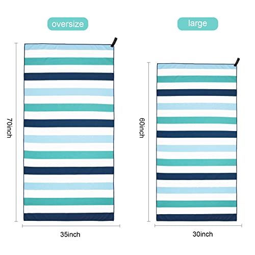 Exclusivo Mezcla Microfiber Quick Dry Oversized Beach Pool Towel - color: Stripe-green, size: 35" x 70"