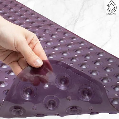 Bath Mat – 40 x 16 Inch Long Non-Slip Bathtub & Shower Mat with Suction Cups – Large PVC Bathroom Mat with Drain Holes for Tub & Shower (Bath - 40x16 Purple) - color: Purple