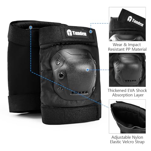 Tanden Skate Protective Gear Adult Knee Pads and Elbow Pads Set Wrist Guard - color: Black, size: Youth (9-15 years)