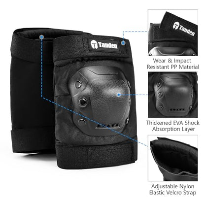 Tanden Skate Protective Gear Adult Knee Pads and Elbow Pads Set Wrist Guard - color: Black, size: Youth (9-15 years)