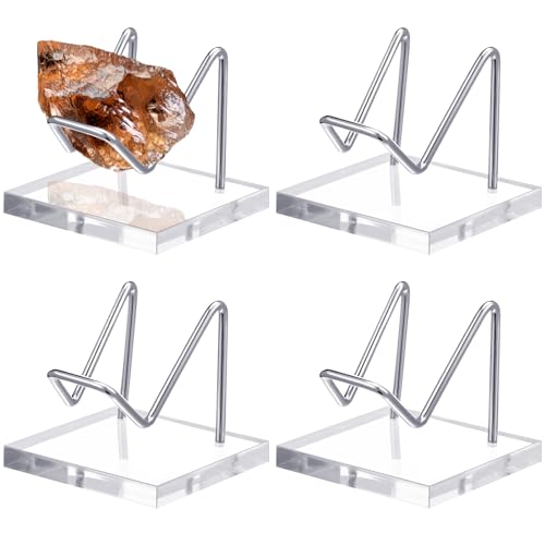 4 Pcs Metal Crystal Display Stand Rock Holder Crystal Display Shelf with Metal Arms Acrylic Pedestal Base for Mineral Gemstone Agate Fossil Coral Geode Jewelry Collectible(Silver,2 x 2 x 1.8) - color: Silver, size: 2 x 2 x 1.8