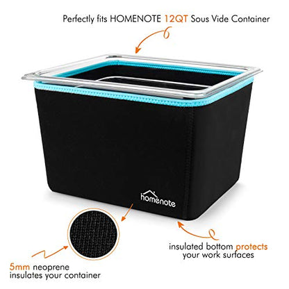 HOMENOTE Container 12 Quart with Lid & Rack and Sleeve - BPA Free Complete Sous Vide Accessories Kit with Cookbook For Anova and Most Sous Vide Cookers - color: Sous Vide Container-with Rack & Sleeve