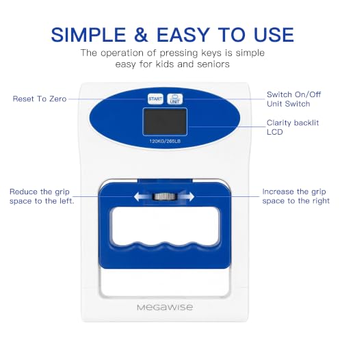 MEGAWISE Hand Dynamometer Grip Strength Tester Digital LCD Measure