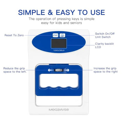 MEGAWISE Hand Dynamometer Grip Strength Tester Digital LCD Measure