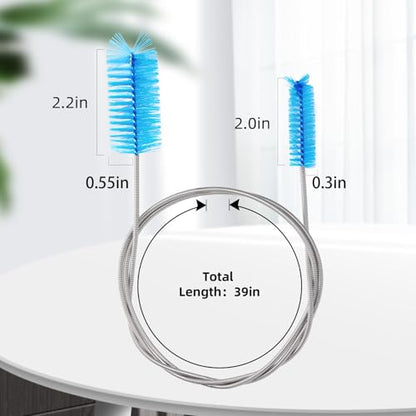 39" Pipe Brushes Tube Cleaning Brush Flexible, Feeding Tube Brush Hose Cleaner Brush Long Metal Pipe Cleaner Brush for Drain Hole Dredging - Double-Headed Spring Brush - Blue