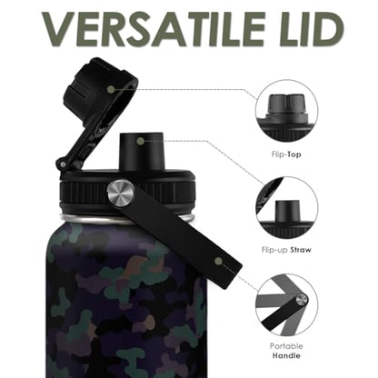 Camouflage Insulated Stainless Steel Water Bottle 32oz, Vacuum Chug Lid Travel Tumbler for Men Friends Dads Grandpa, Birthday Christmas Fathers Day - color: Camouflage 2