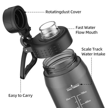 32oz Clear Water Bottle - BPA-Free Tritan Plastic, Fast Flow Spout Lid, Wide Mouth & Leakproof Design Hiking Water Bottle Suitable for Travel, Outdoors, Gym, Travel, Home, School(Black) - color: Black