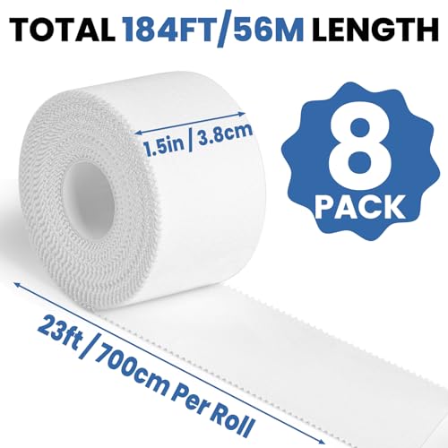 NUITPY 8 Pack Athletic Tape, White Sports Tape, Easy Tear Wrist Tape, Strong Adhesion Tapes for Boxing, Gymnastics, Hockey, Soccer, Lacrosse and First Aid(1.5in x 184ft Total) - color: White-8 Rolls